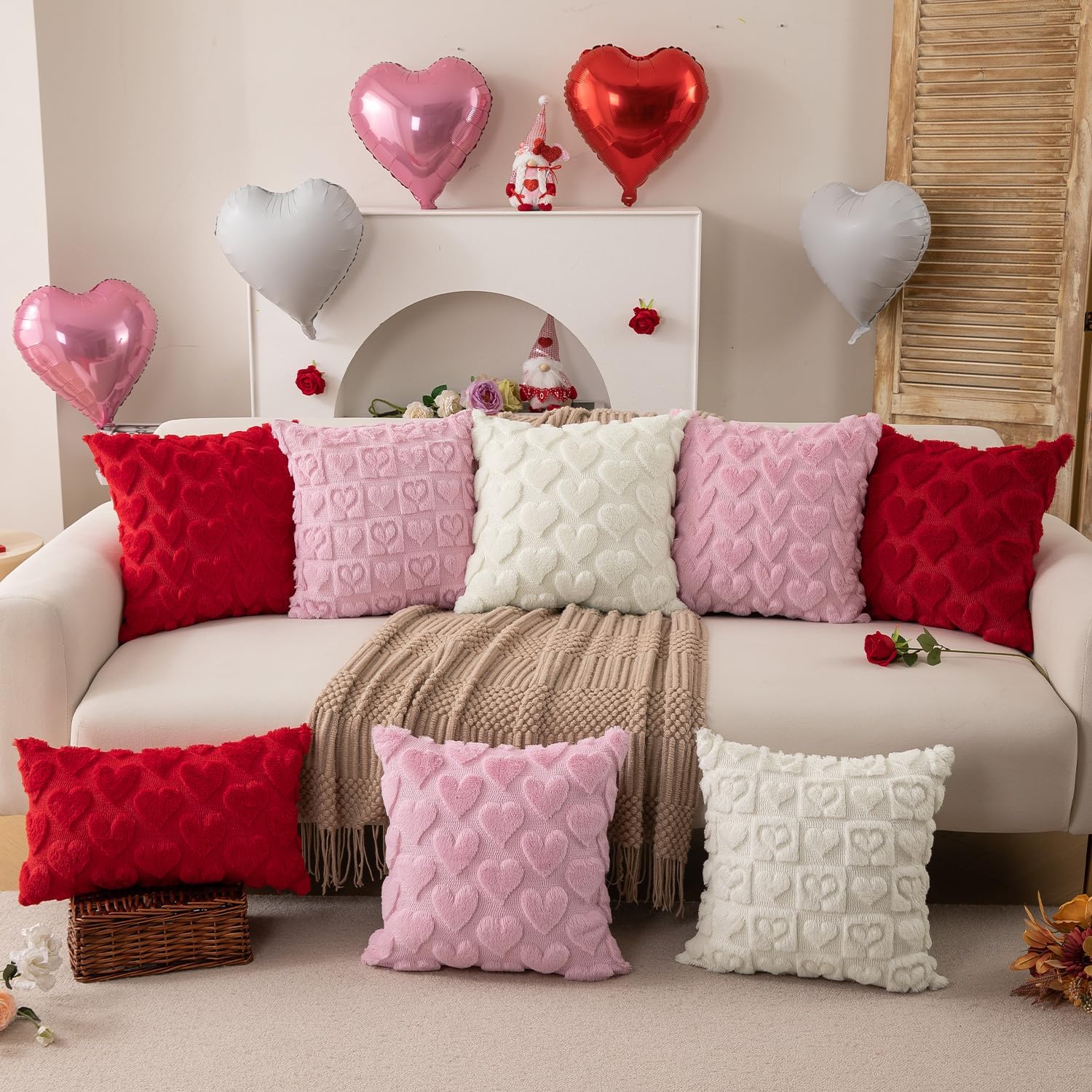 Ensemble de 2 taies d'oreiller pour la Saint-Valentin, 45 x 45 cm, décoration de Saint-Valentin, coussin jacquard à cœur rouge - 5