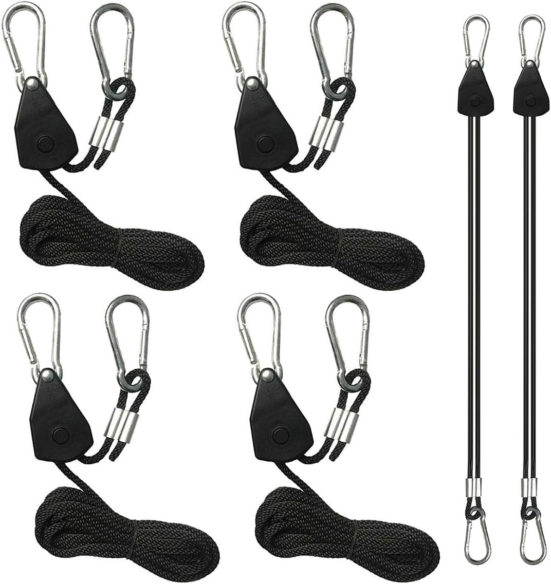 Lot De 4 Crochets à Cliquet Réglables 2m – Corde Nylon 68kg Pour Lampes Plantes Et Équipements