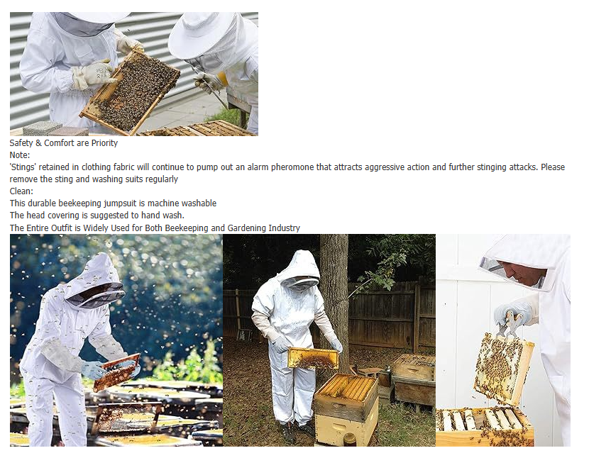 Combinaison anti-abeille épaisse blanche, gants en peau de mouton, combinaison d'abeille fendue une pièce pour abeilles, XL, combinaison d'apiculture - 7