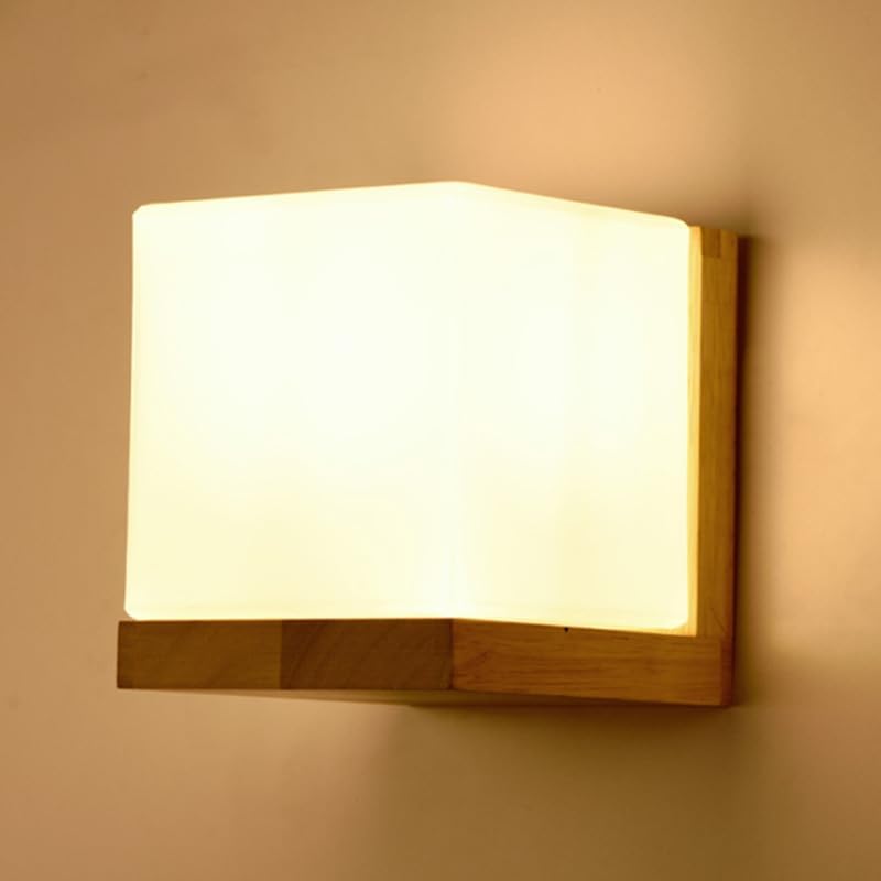 Wewnętrzny kinkiet ścienny w stylu vintage nowoczesna lampa ścienna z drewna i szkła drewniany kinkiet do sypialni salonu korytarza jadalni kuchni