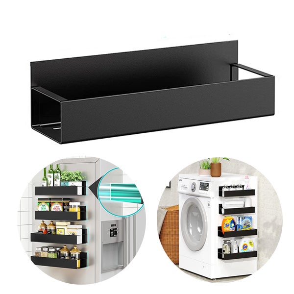 Magnetyczny organizer kuchenny, półka boczna na lodówkę, organizer - 27 * 8,5 cm, czarny