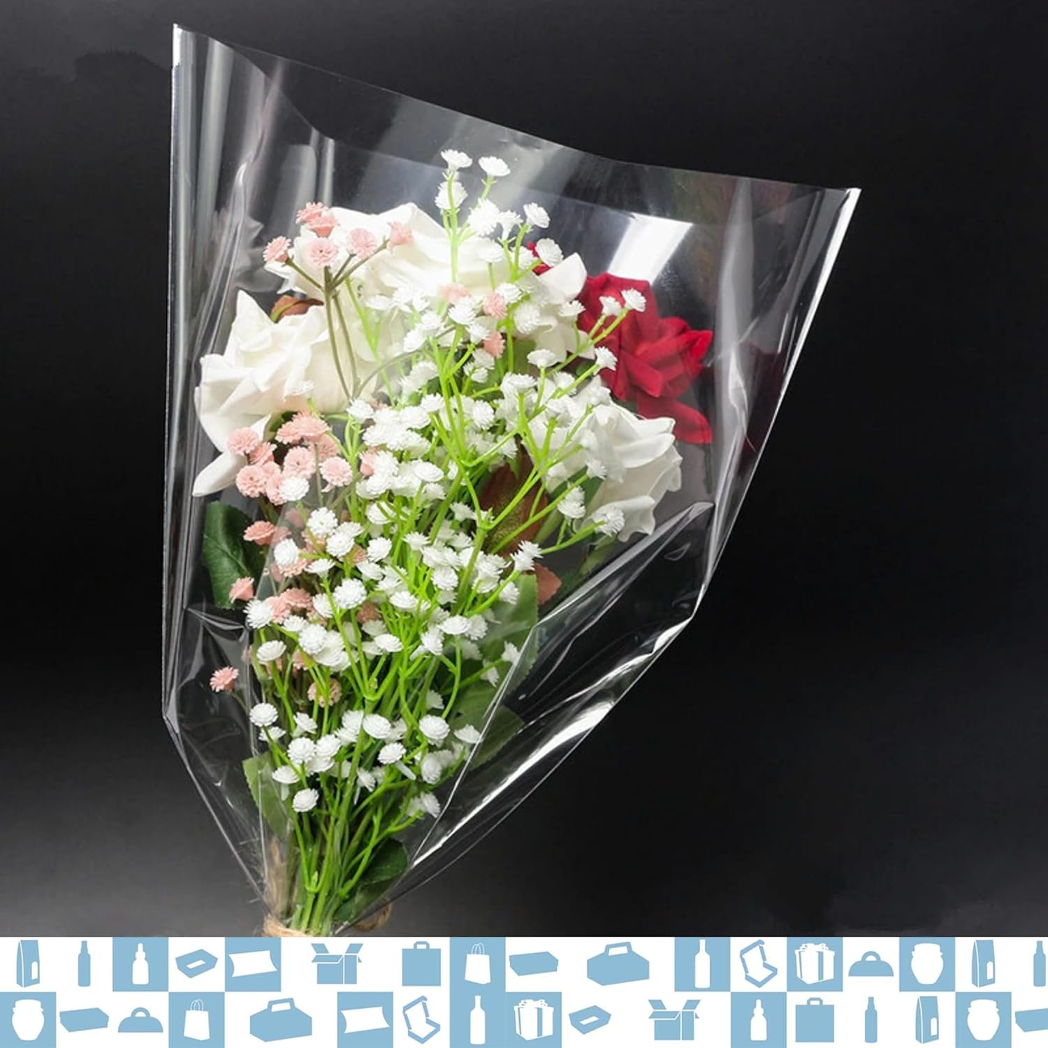 Rollo de papel celofán transparente (70 cm x 50 m) - Papel de embalaje para cestas, flores, envoltorio de regalo, floristería, manualidades, DIY - 5