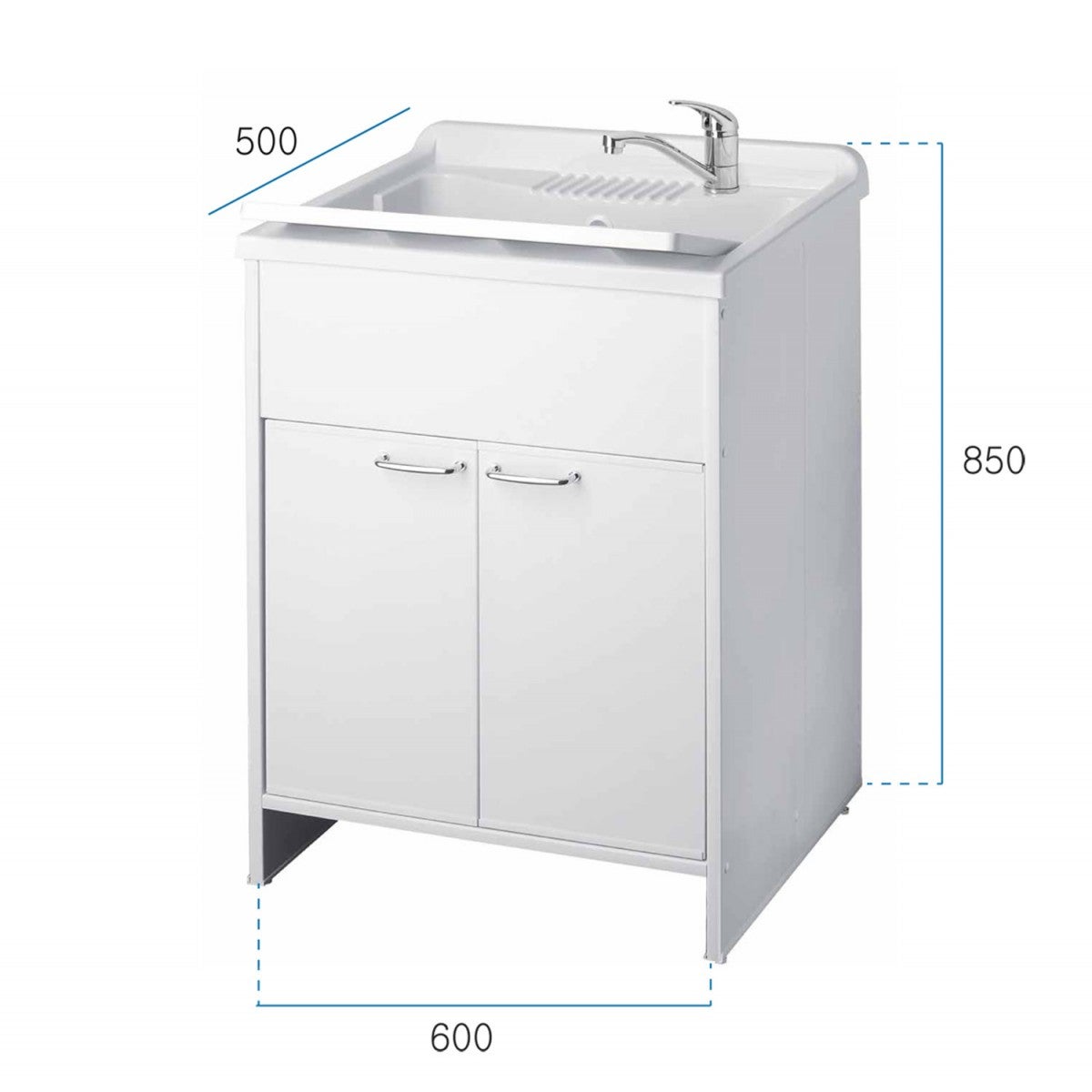 Lavandino Da Parete In Resina 60x40x28cm - Bianco, Per Lavanderia, Garage, Esterno