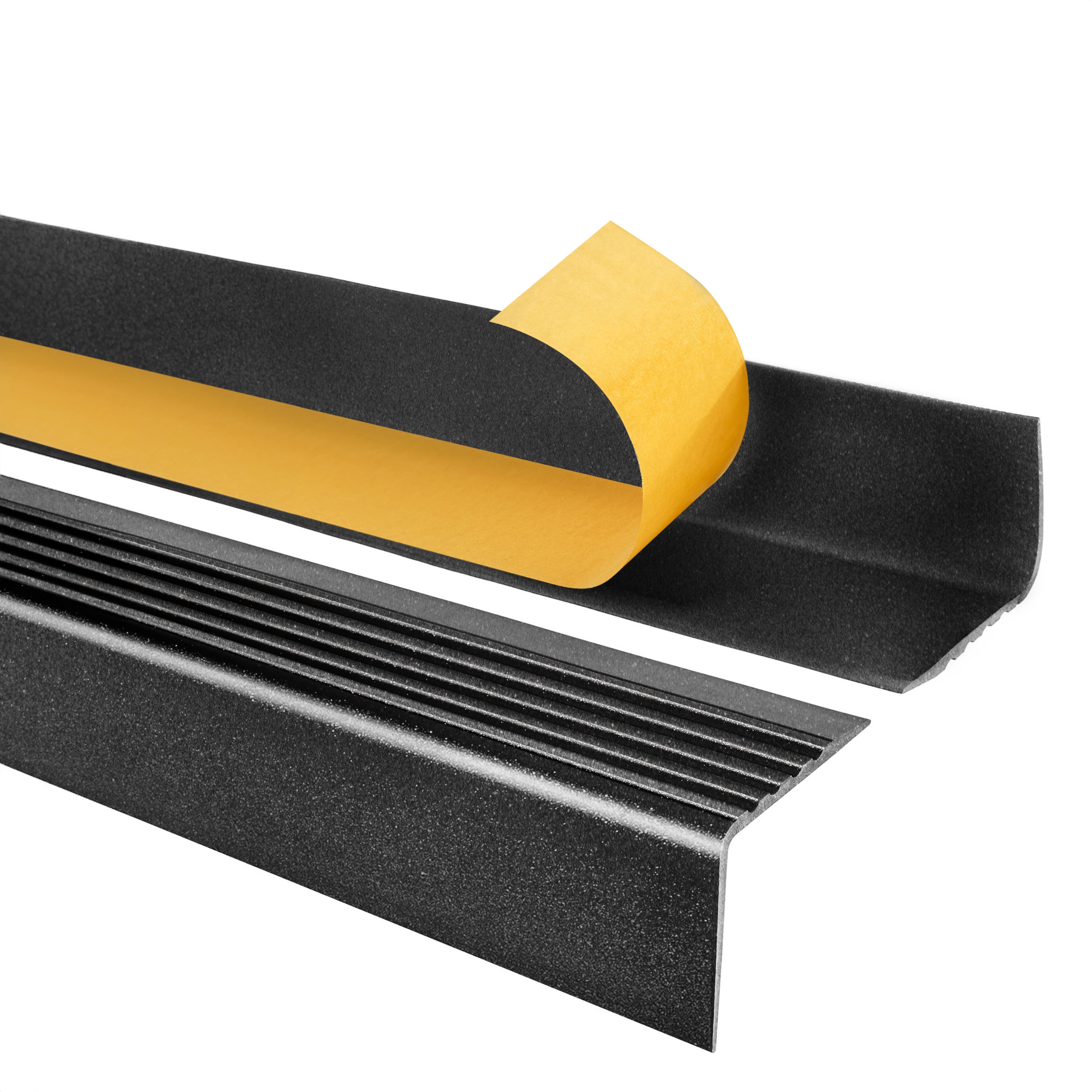 Perfil de escada autoadesivo PVC 50x42 mm para bordas de degraus com ranhuras - 130 cm, preto-prata