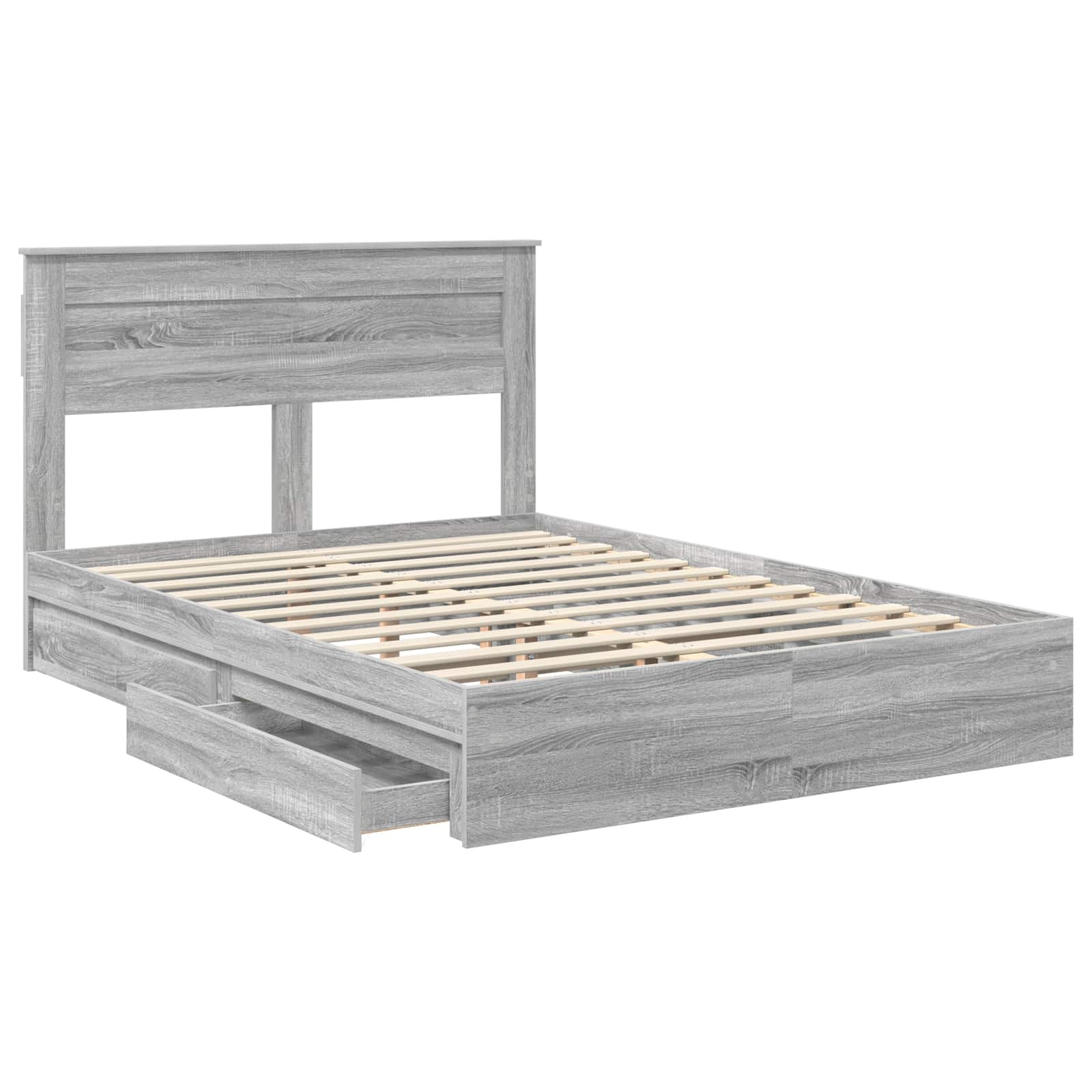 Lit avec rangement, panneau de bois, gris, pour la chambre, 140 × 200 cm - 5