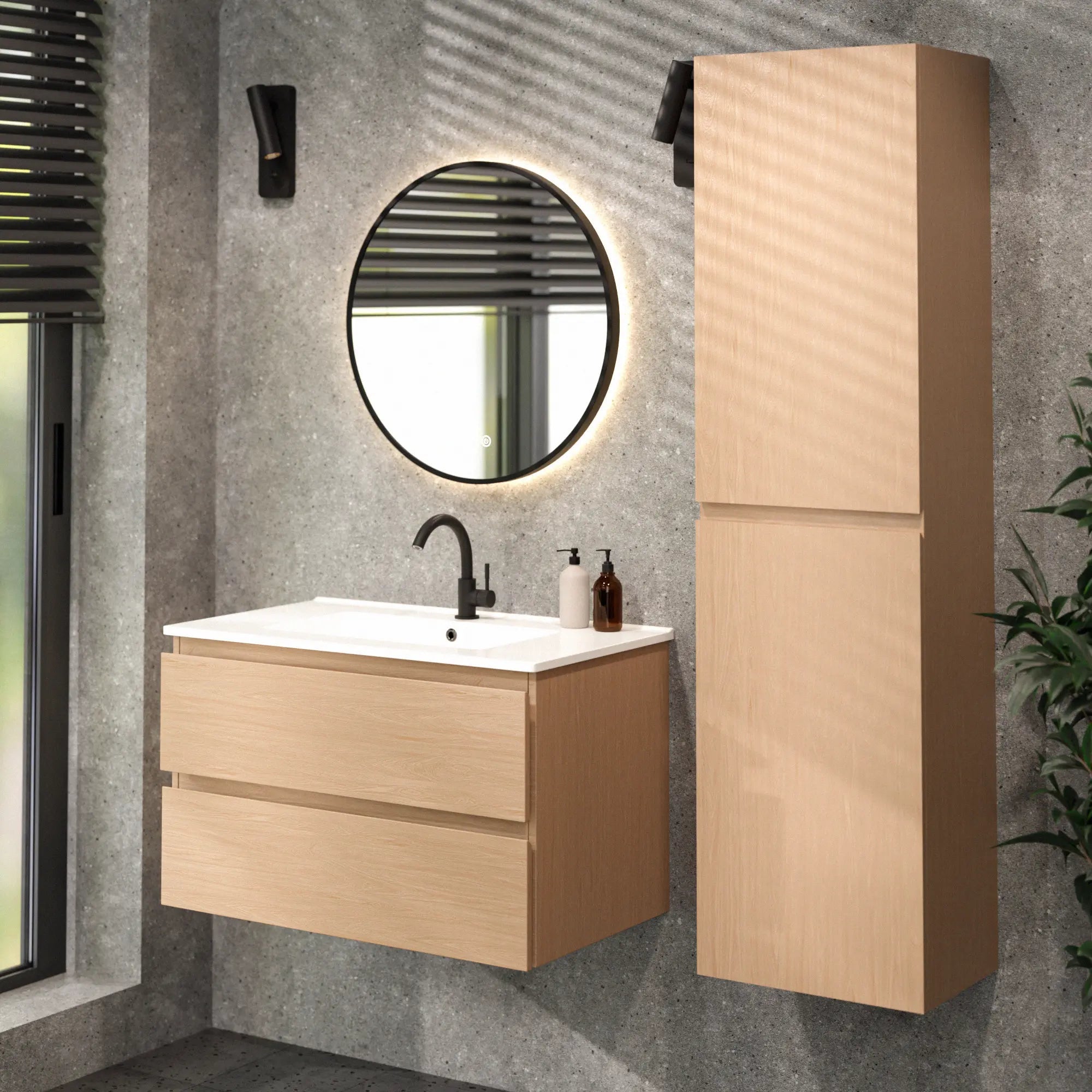 Mirlux Meuble vasque Mirlux Luma - 80 cm - Chêne clair - Vasque blanche - 6