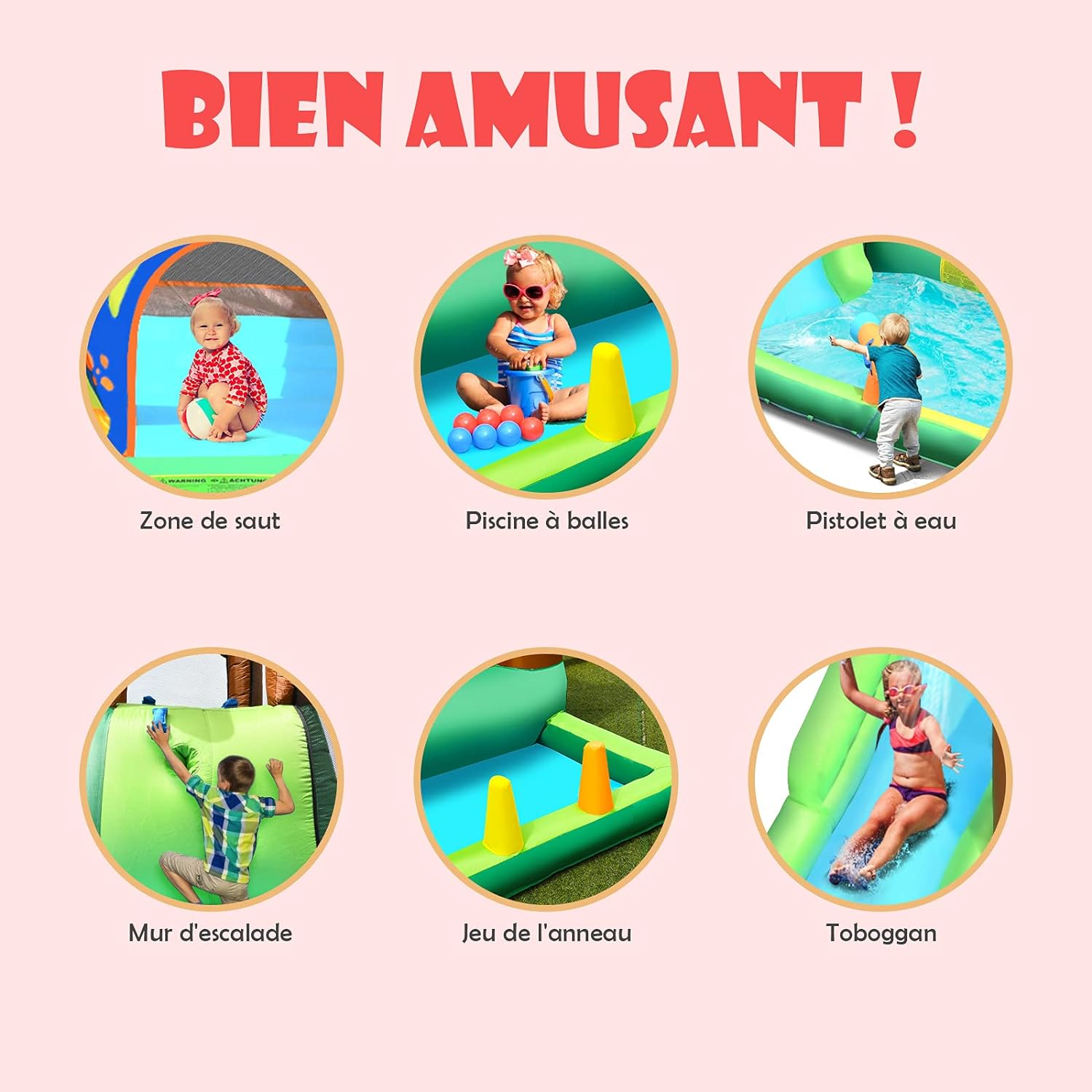 Estrutura Insuflável Dinossauro com Zona de Saltar, Piscina, Canhão de Água e Bolas, para crianças dos 3 aos 10 anos, até aos 135 kg (com soprador) - 8