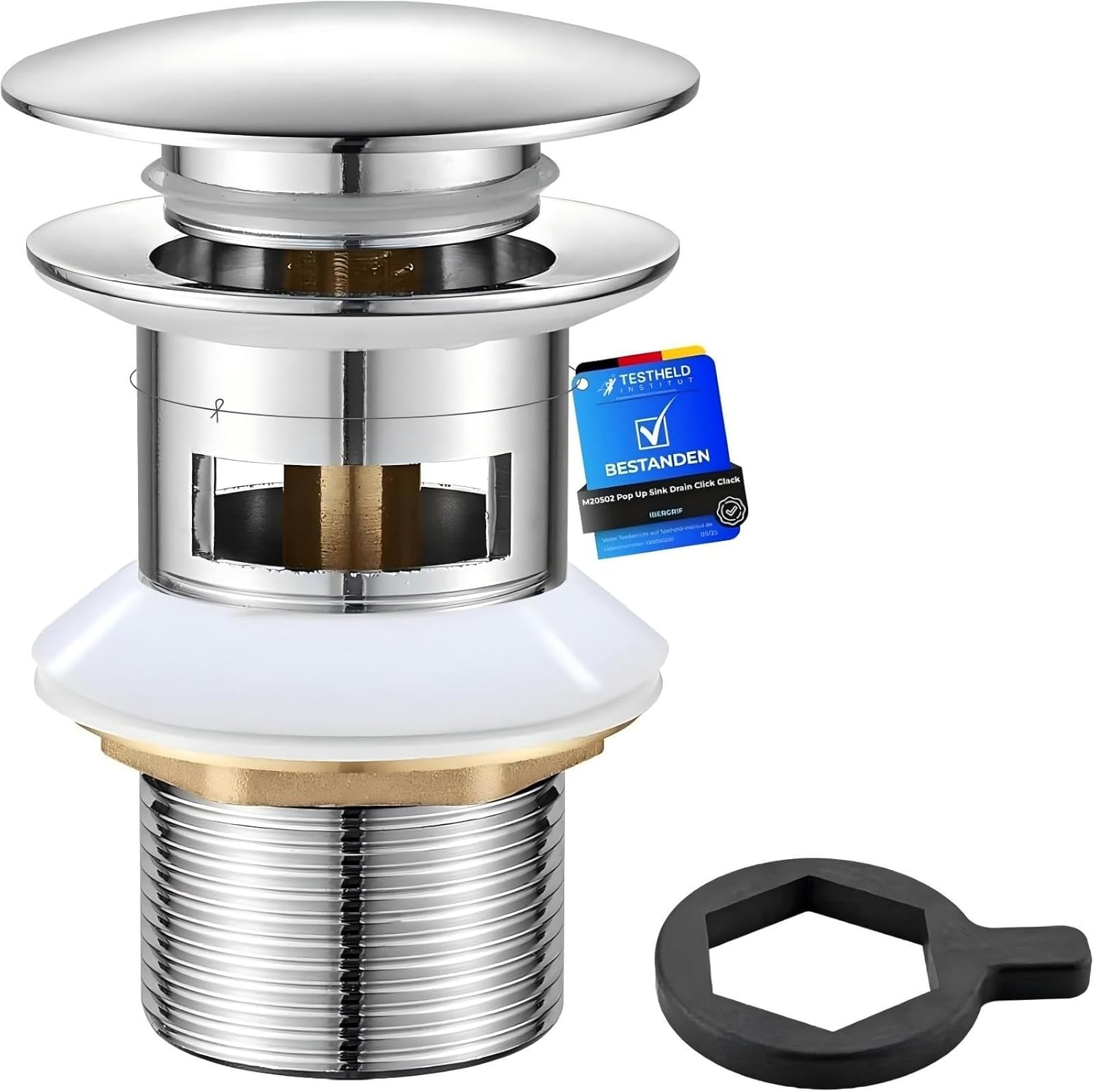 Scurgere chiuvetă baie cu preaplin – Dop universal Click-Clack de 1 1/4