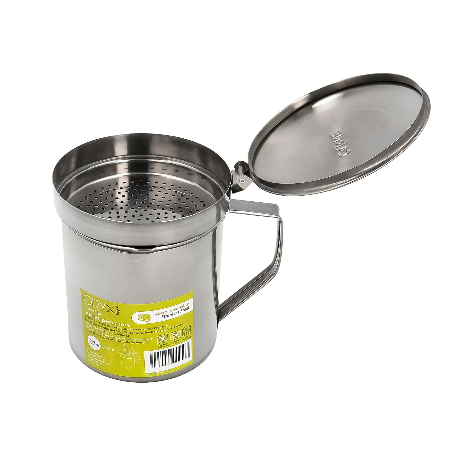 Grasera Acero Inoxidable Para Carne, Aceitera Aceite Usado 0,5 lts. Con Colador y Tapa, Recipiente Reciclaje Aceite Usado Carne - 8