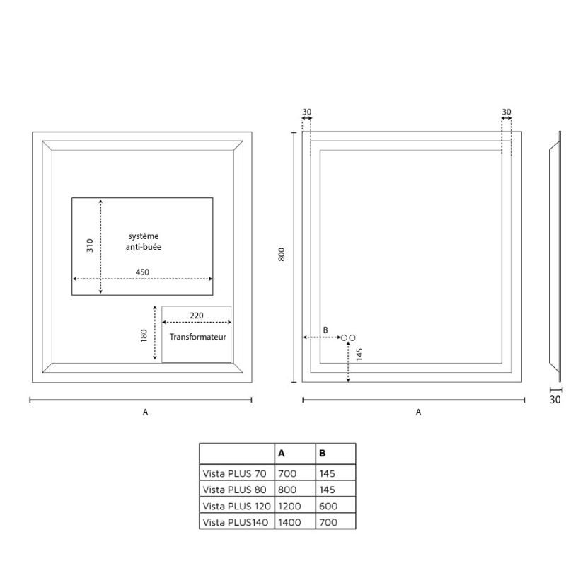 Miroir LED modulable et antibuée VISTA PLUS - 140x80 cm - 5