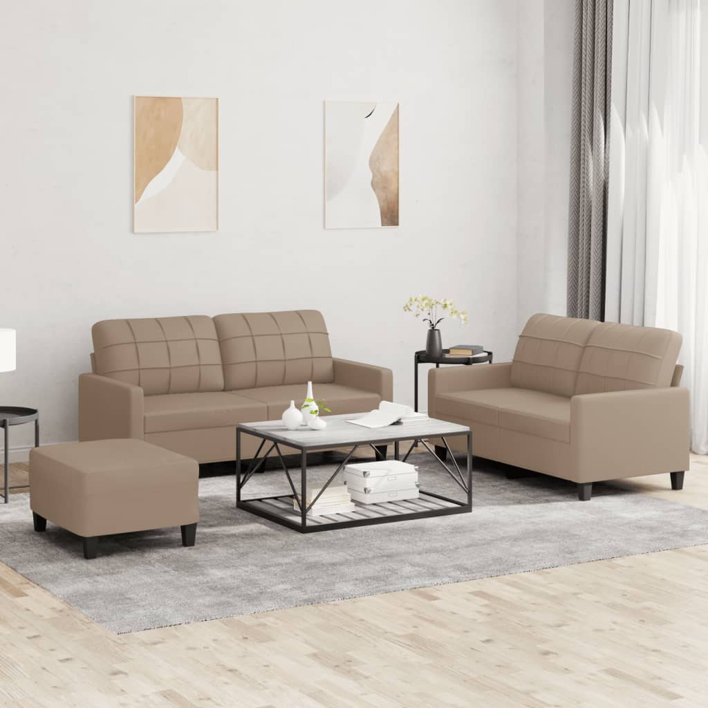 Conjunto de sofá de 3 piezas con cojines de piel sintética cappuccino