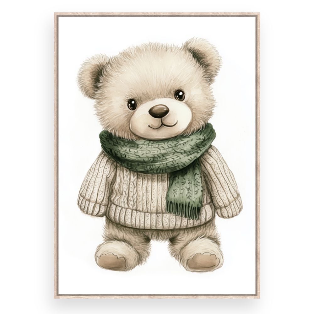 Tableau imprimé et encadré pour enfants 'Ourson douillet' / 60x90cm / Cadre Effet naturel / Fabriqué en France / Toile murale / DADA ART - 3
