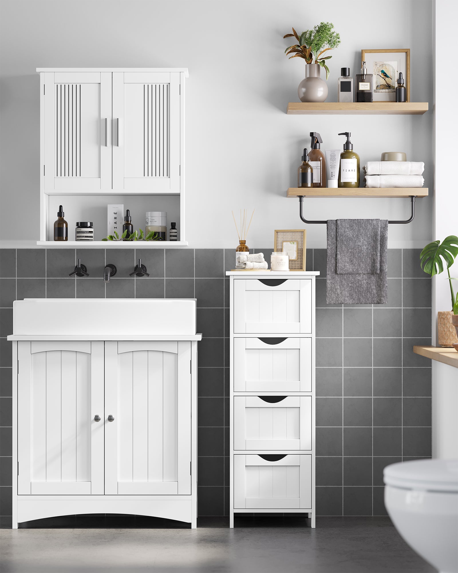 Armoire De Salle De Bain Avec 4 Tiroirs, 30 x 30 x 82 cm, Placard De Rangement, Colonne Blanc - 3