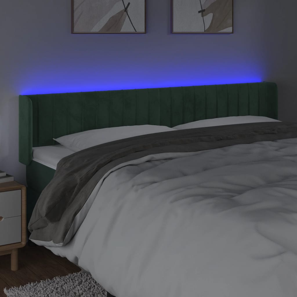 Cabeceira cama，Painel de cabeceira c/ luzes LED veludo 163x16x78/88 cm verde-escuro CFW37429 - 4