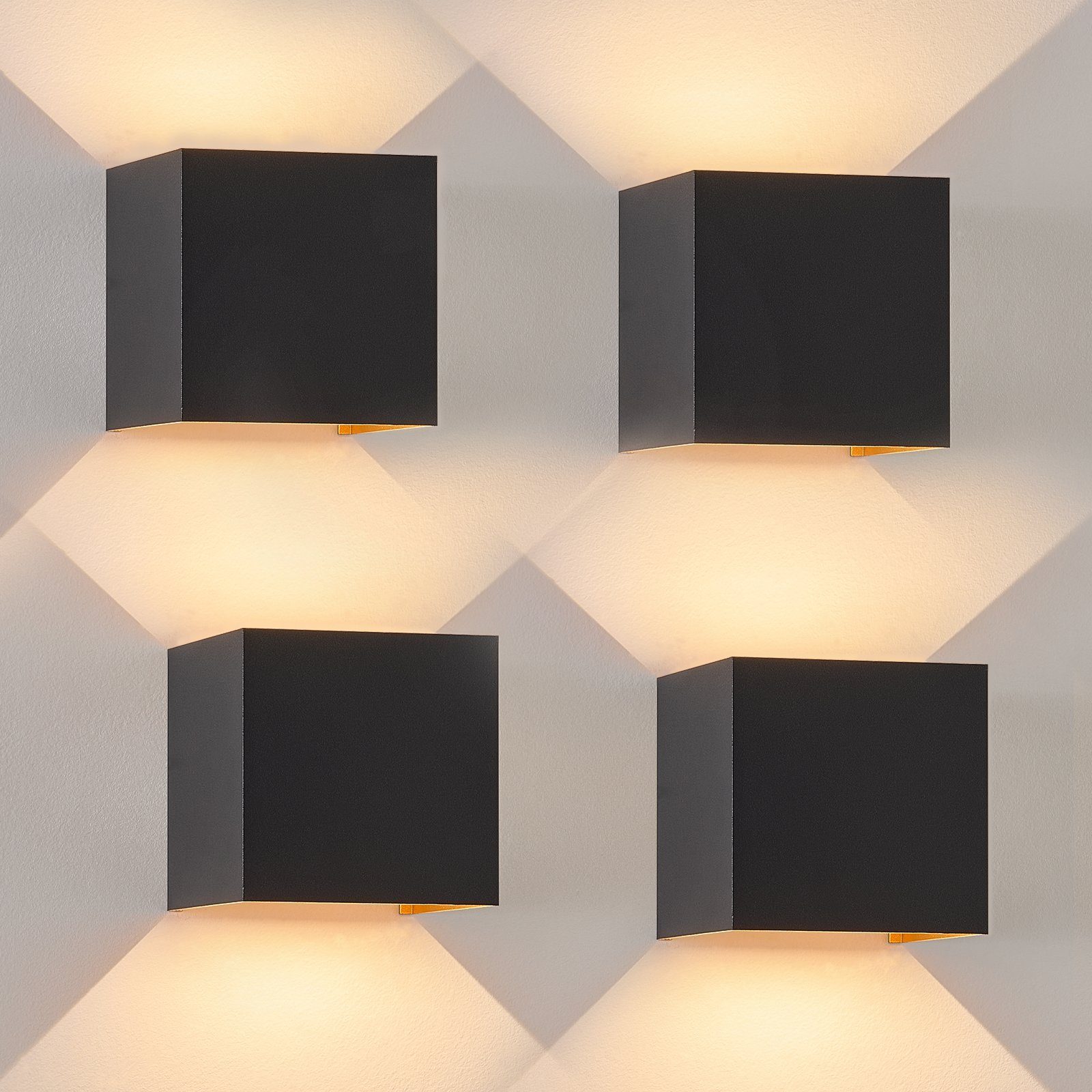 ZMH Zestaw 4 lamp zewnętrznych LED do lamp wewnętrznych, czarno-złotych, 5W, IP65, regulowanych, 3000 K