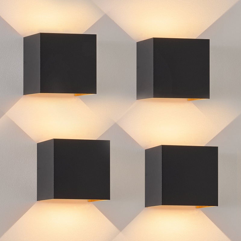 ZMH Zestaw 4 lamp zewnętrznych LED do lamp wewnętrznych, czarno-złotych, 5W, IP65, regulowanych, 3000 K