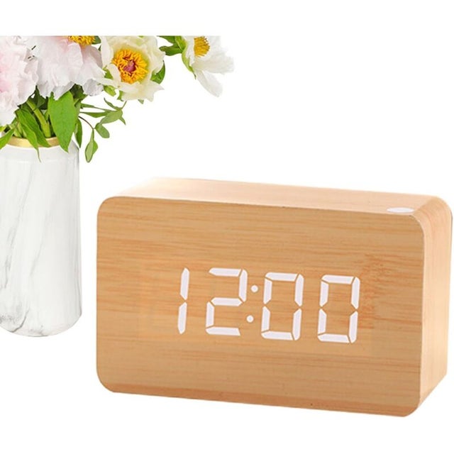 Réveil numérique en bois pour chevet, grand écran, 3 alarmes, mode semaine/week-end, horloge électrique de bureau