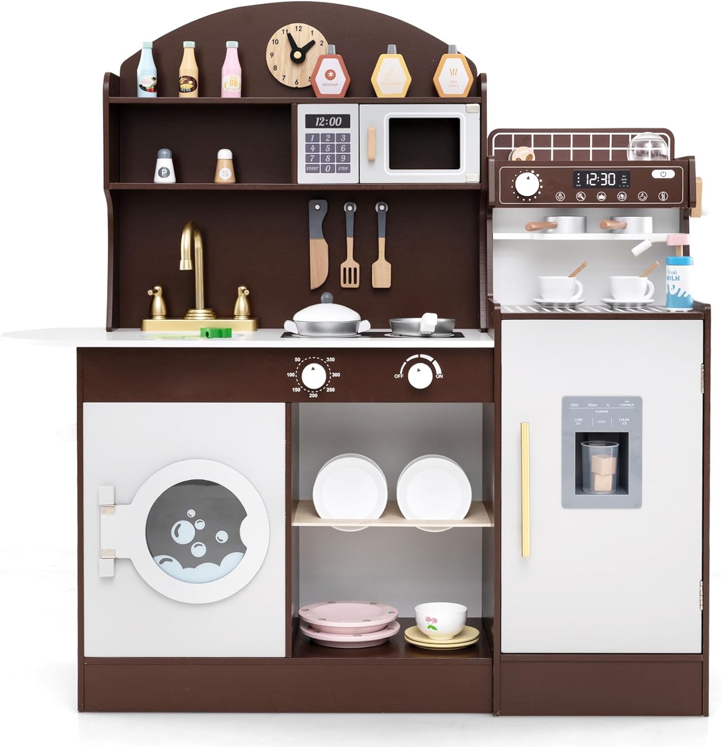 Mamabrum Cuisine En Bois Enfant 3 Ans - Ensemble Complet Avec Accessoires, Tablier, Micro-Ondes Et Four Sonore