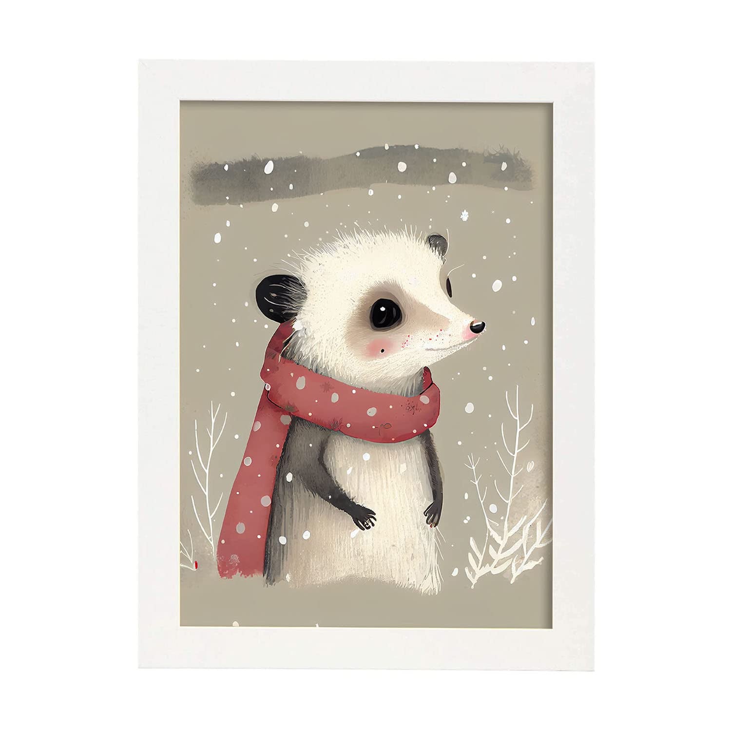 Nacnic poster de zarigüeya en estilo acuarela ilustraciones infantiles a todo color de animalitos bebé con ropa roja a3 marcos blanco