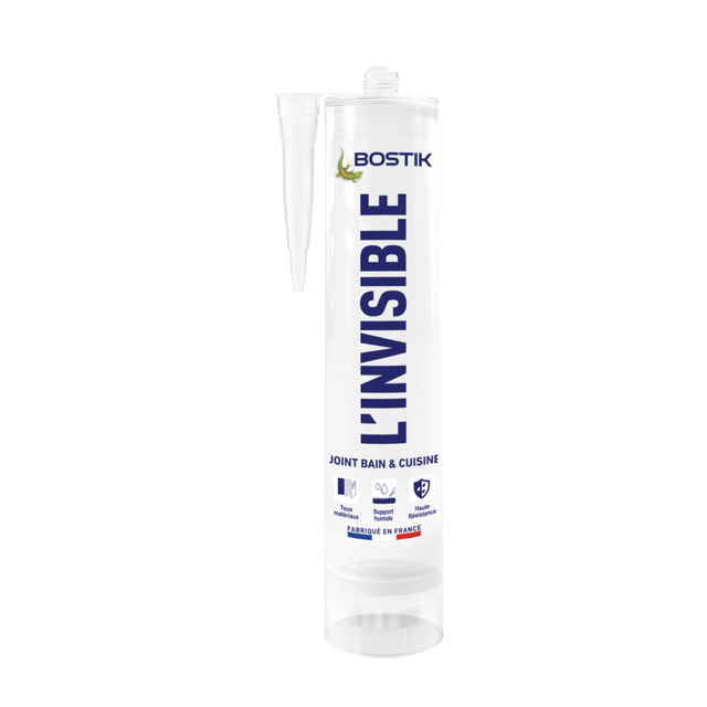 Bostik L'Invisible - Mastic Silicone Sanitaire - Joint d'Etanchéité Totalement Transparent - Cuisine et Salles de Bain - Cartouche 290 ml