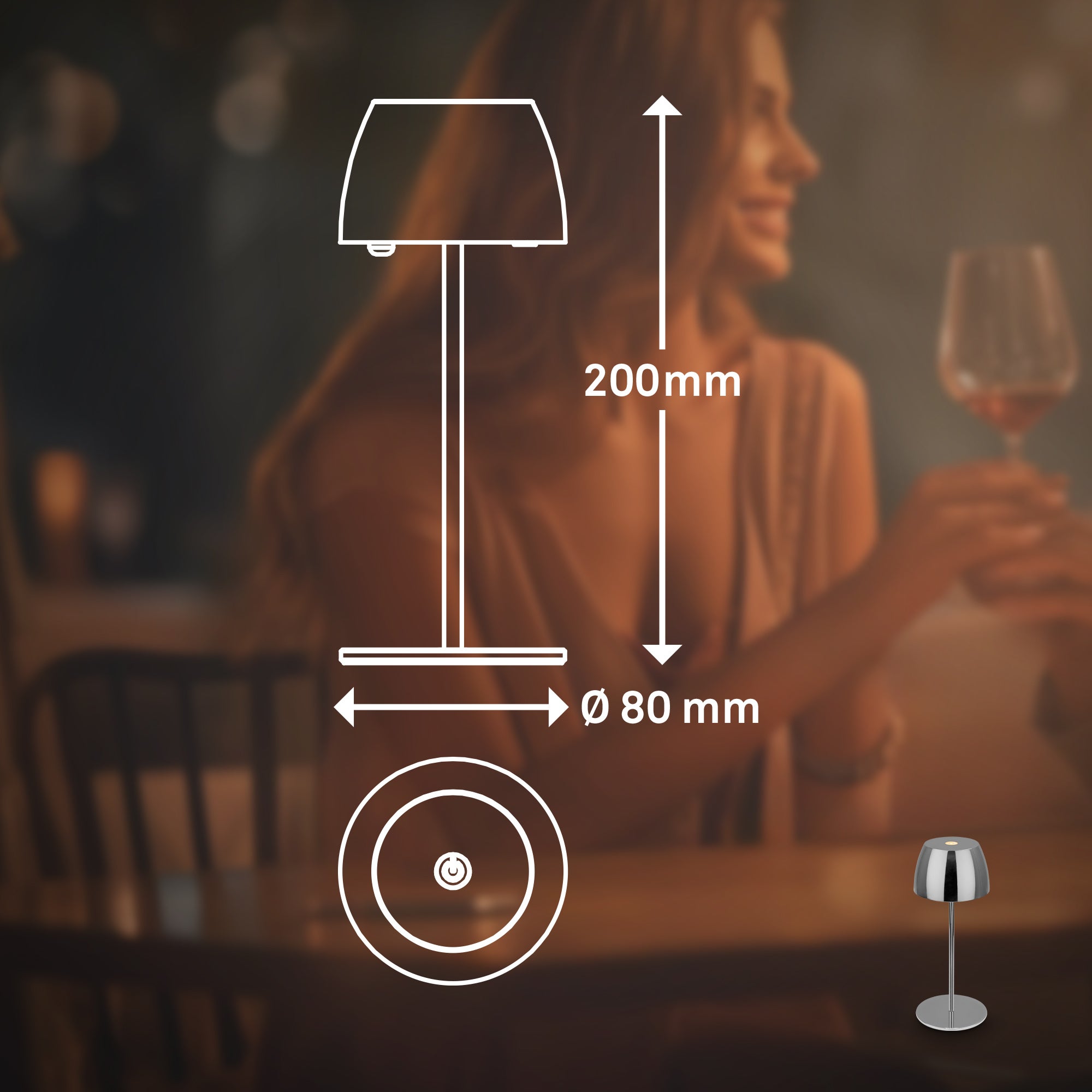 Briloner Serina Mini lampe de table LED sans fil IP44, Variable, tactile, protection contre les éclaboussures, sans fil, chrome, Ø8 x 20 cm - 9