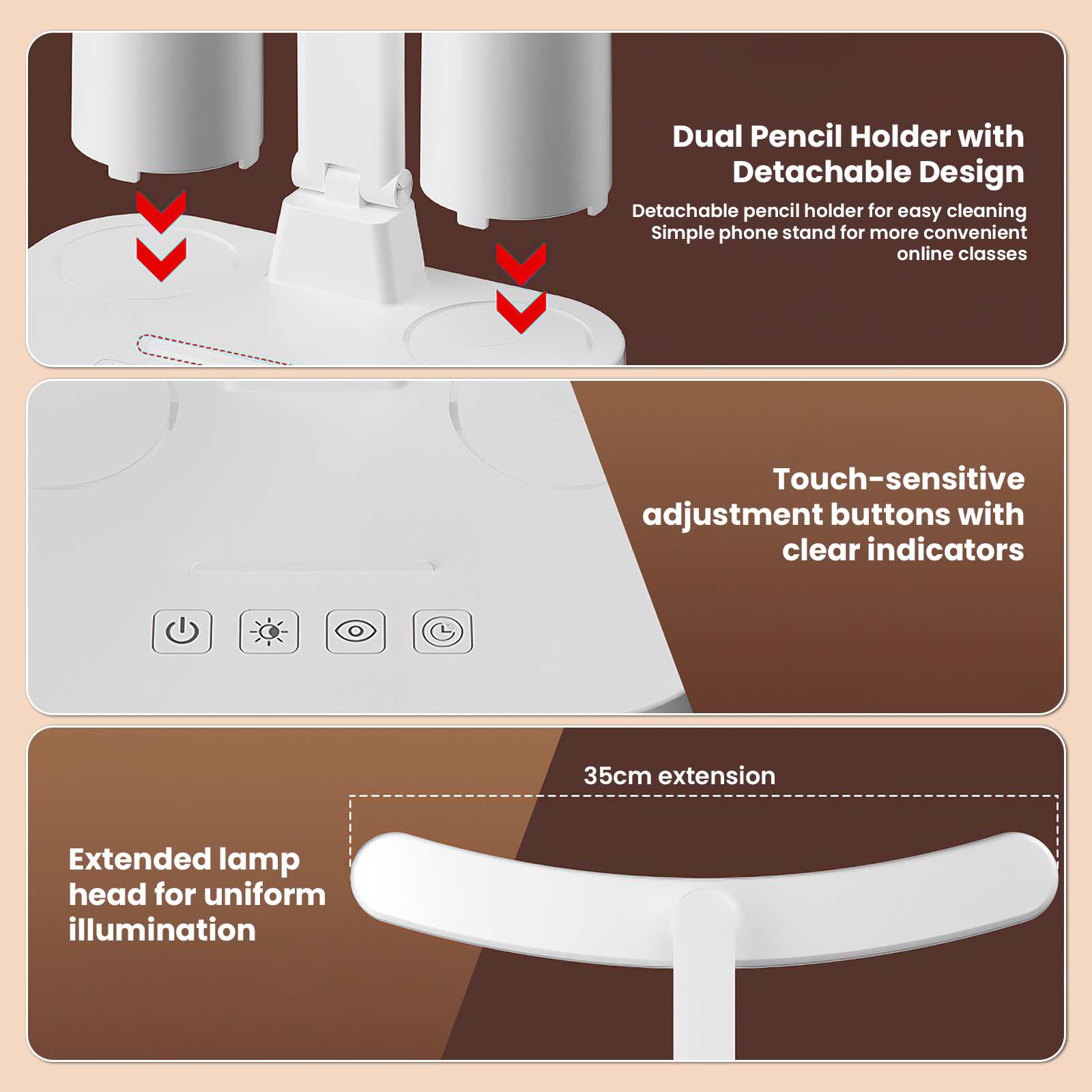 Lampe de bureau LED 53 cm avec écran numérique et porte-stylos, lampe de table réglable pour bureau et étude - 8