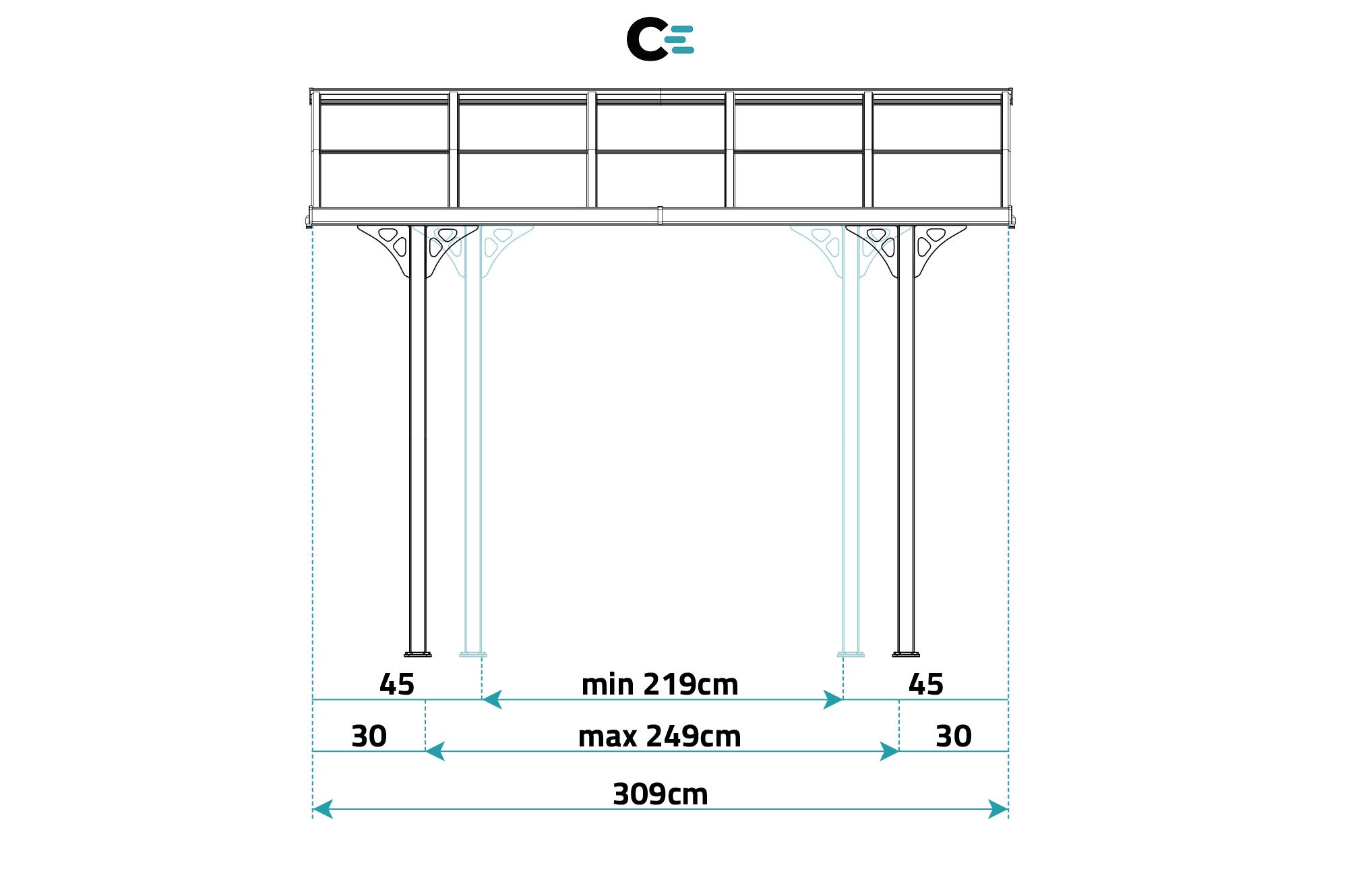 Pergola/Cochera adosada KLEO 3m x 3m aluminio Gris - 9