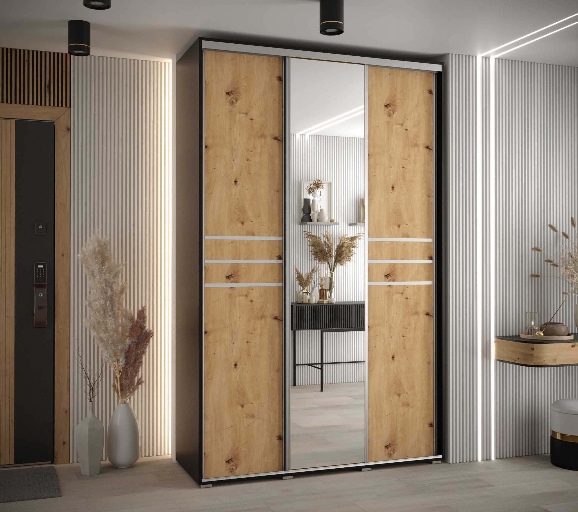Szafa przesuwna z lustrem wysoka Davos 11 150 x 60 x 235,2 cm czarny + artisan + u. srebrny - Abiks Meble - 2