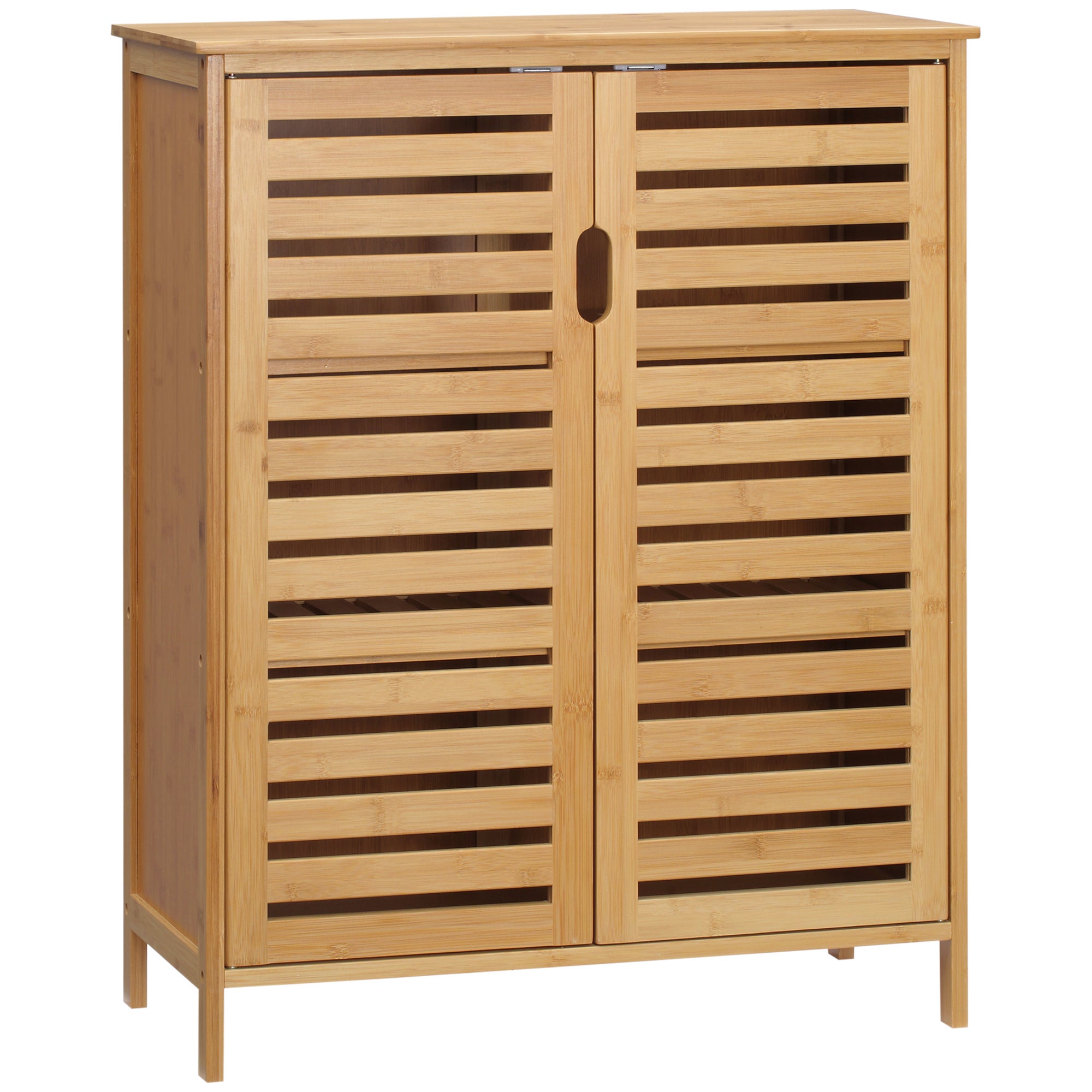 Mueble de baño moderno kleankin con 2 puertas y 2 estantes de bambú ligeros, 68 x 32 x 86 cm, color madera.