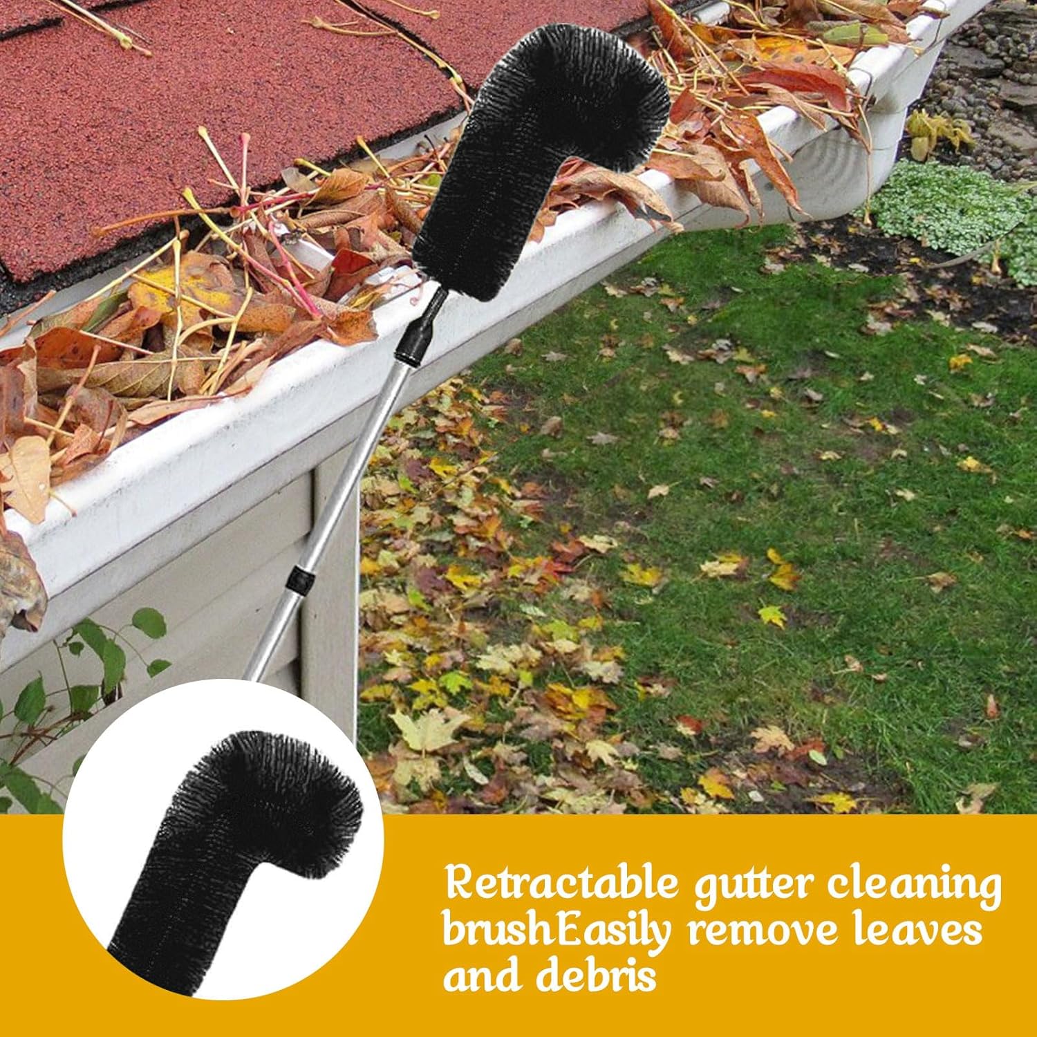 3,1 M Brosse Nettoyage GouttièRe, Perche De Nettoyage Telescopique Brosse Telescopique Toiture avec Manche Extensible Balai - 4