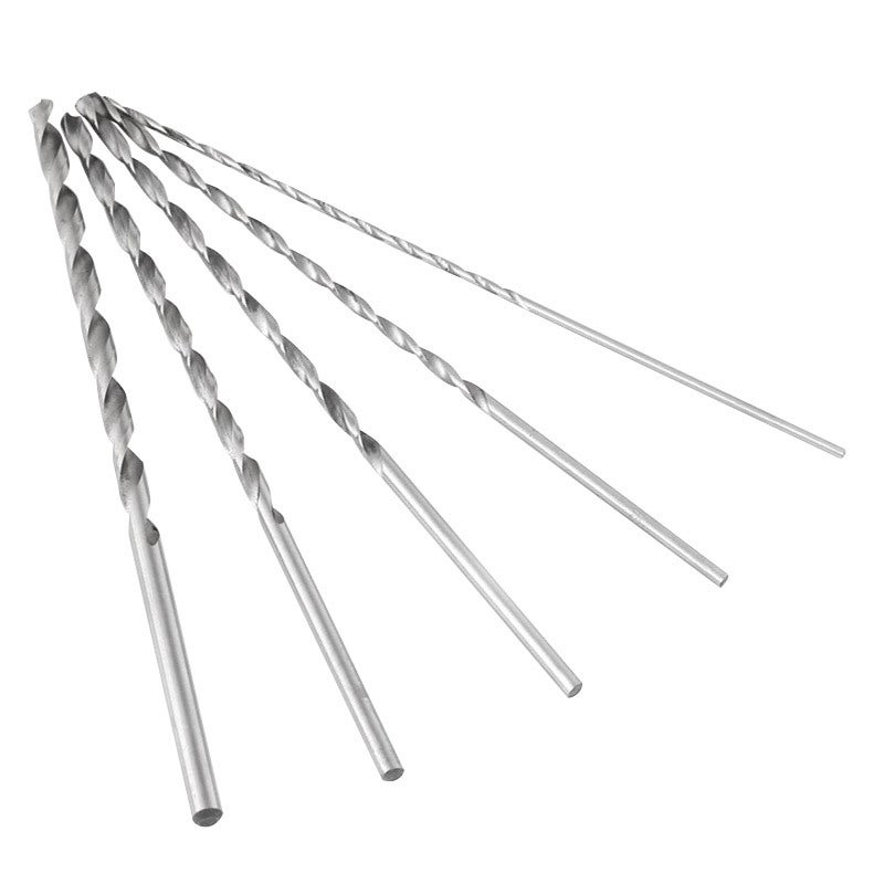Zestaw 5 wierteł krętych o bardzo długim trzonku, ze stali szybkotnącej, 2-5 mm, do drewna, plastiku i aluminium
