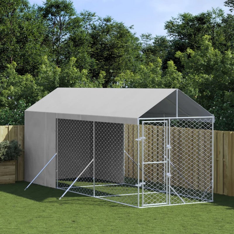 Kojec dla psa, z dachem, srebrny, 2x6x2,5 m, stal galwanizowana vidaXL