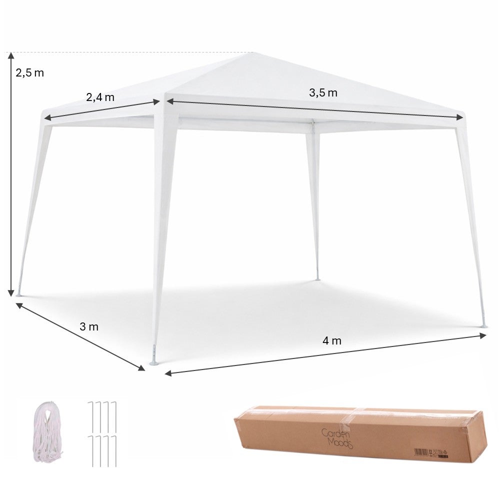 Carpa Cenador Gazebo Desmontable 3 x 4 m Blanco, con Tubos de Acero, Protección UV, Rafia PE resistente Lluvia. - 3