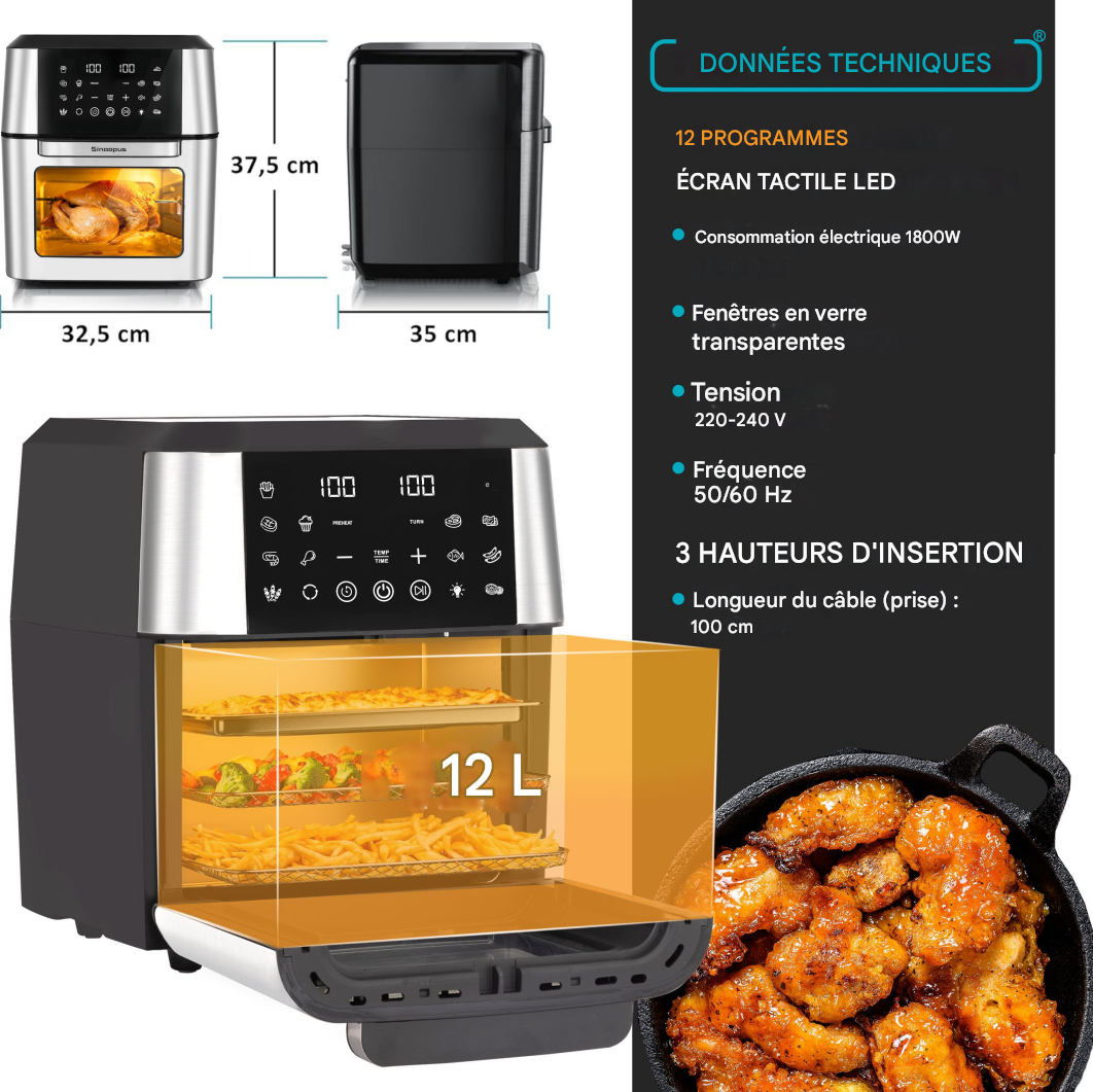 Friteuse à air chaud 12 L avec affichage LED, 80-200 °C, XXL - 6