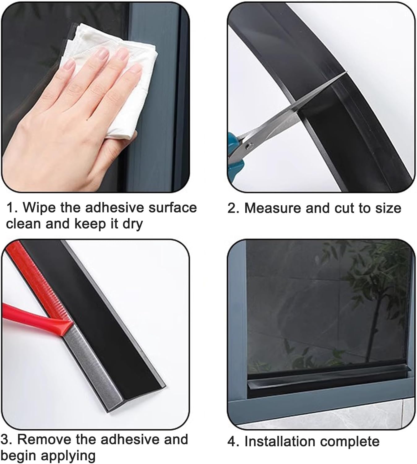2 sellos para puertas de entrada y ventanas: burlete autoadhesivo de 1,5 m, goma impermeable, protección contra la lluvia, desviador de agua - 5