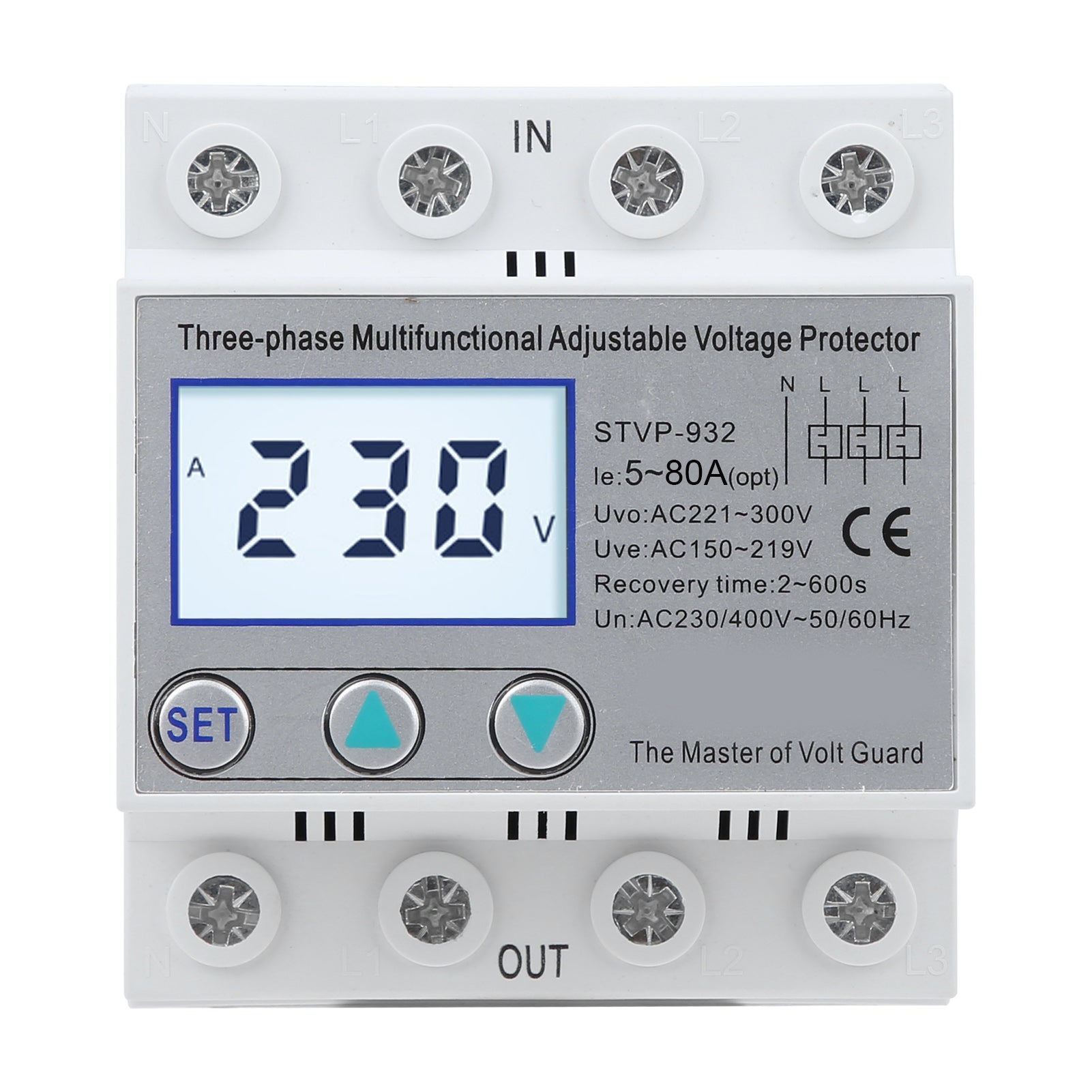 STVP-932 230 V 400 V AC (80 A) Wielofunkcyjny trójfazowy regulowany ogranicznik napięcia LCD z automatycznym resetem