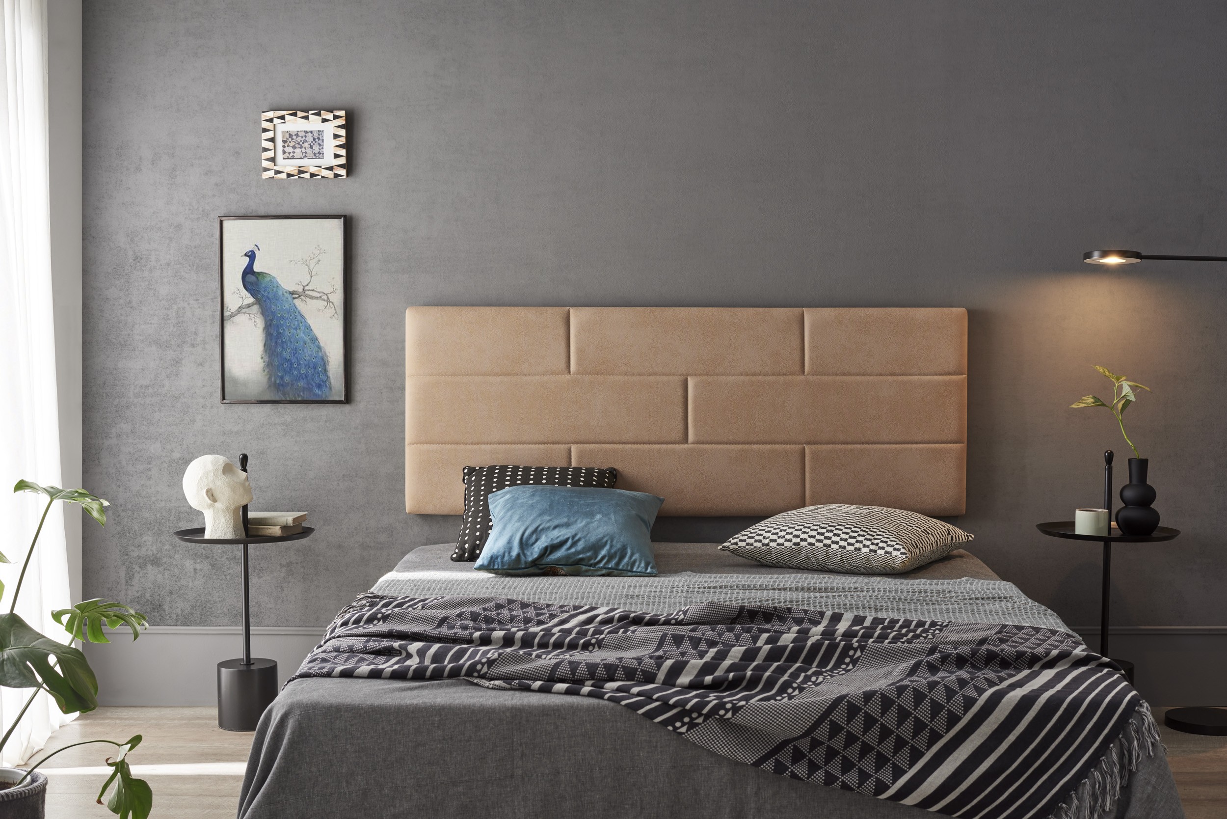 Testiera del letto 150 murali mattoni antimanchas tessuto 152x57x5cm cammello claro - 2