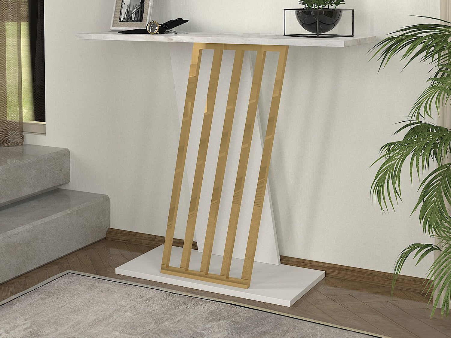 Konsola - Efekt białego marmuru i złoty - ORSONA