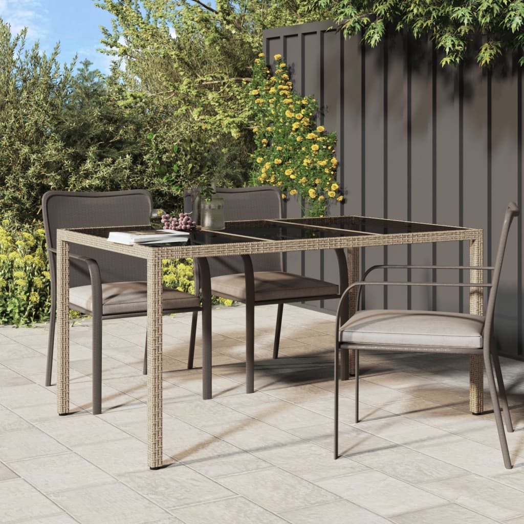 Table de jardin 150x90x75 cm Verre trempé/résine tressée Beige - 2