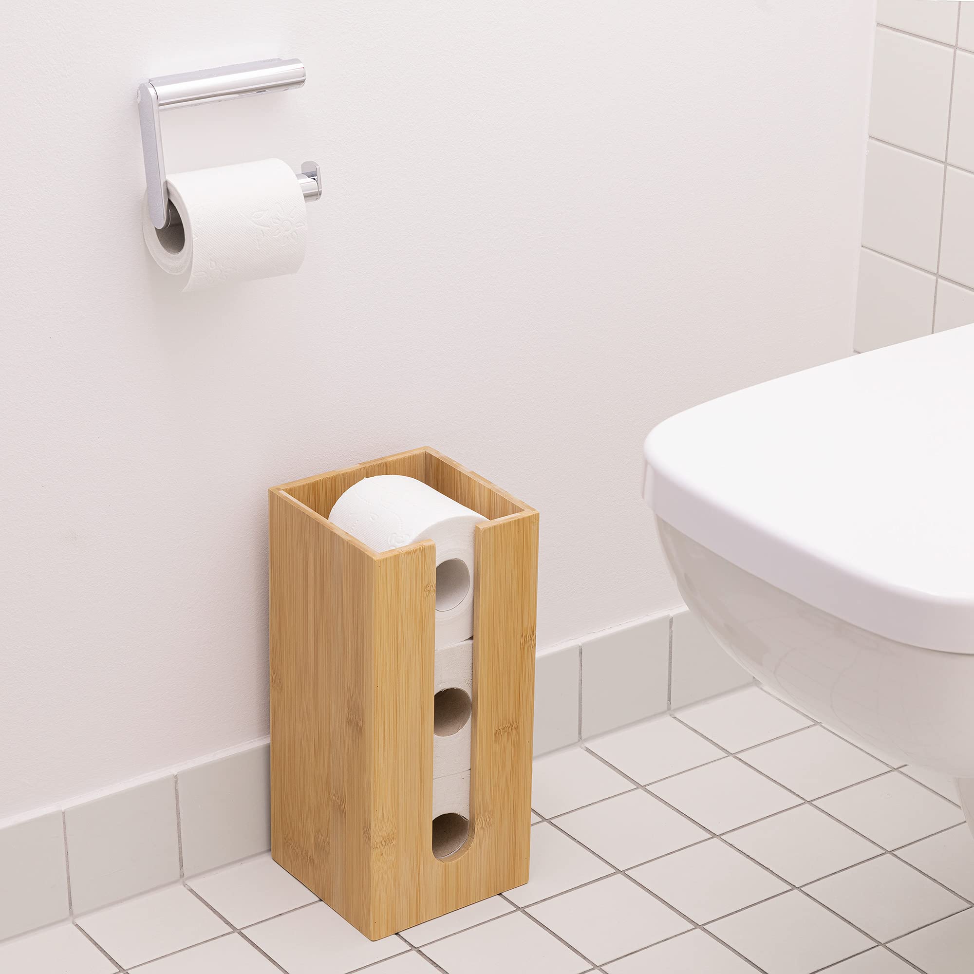 Accessorio Bagno Moderno GreenAmapola - Portarotolo Carta Igienica In Bambù | Autoadesivo O A Viti | Design Moderno Accessorio Bagno Ecologico - 13