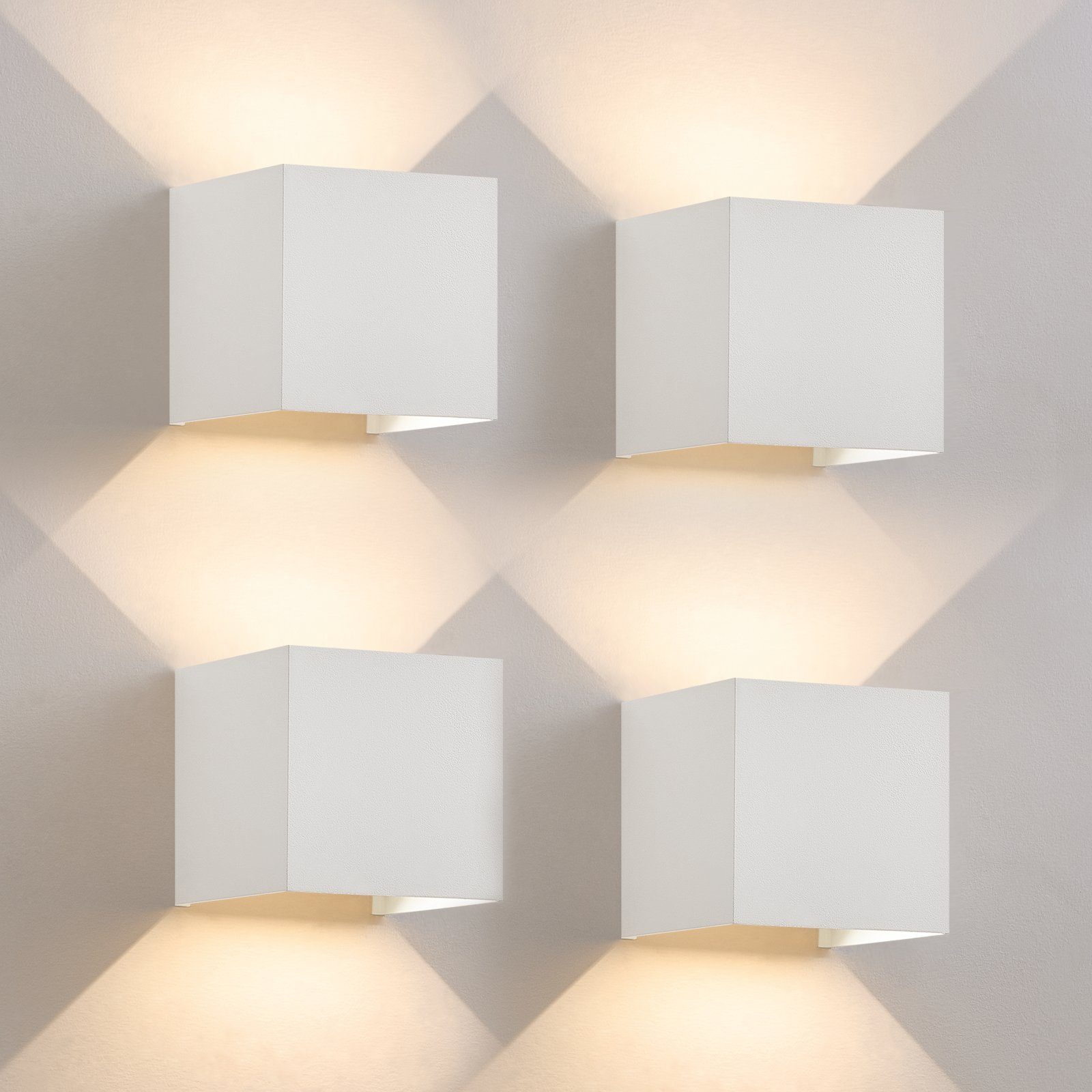 NETTLIFE Kinkiet LED 5W, 4 sztuki - Biały kinkiet zewnętrzny/wewnętrzny, regulowany podwójny strumień wodoodporny IP65 230V 3000K