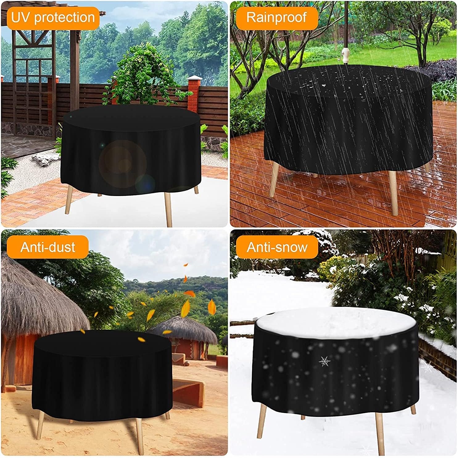 Housse de Jardin Ronde Housse Protection Table Jardin Ronde Jardin Table Housse Imperméable Coupe-Vent Anti-UV Résistant, (185 x 95 cm) - 3