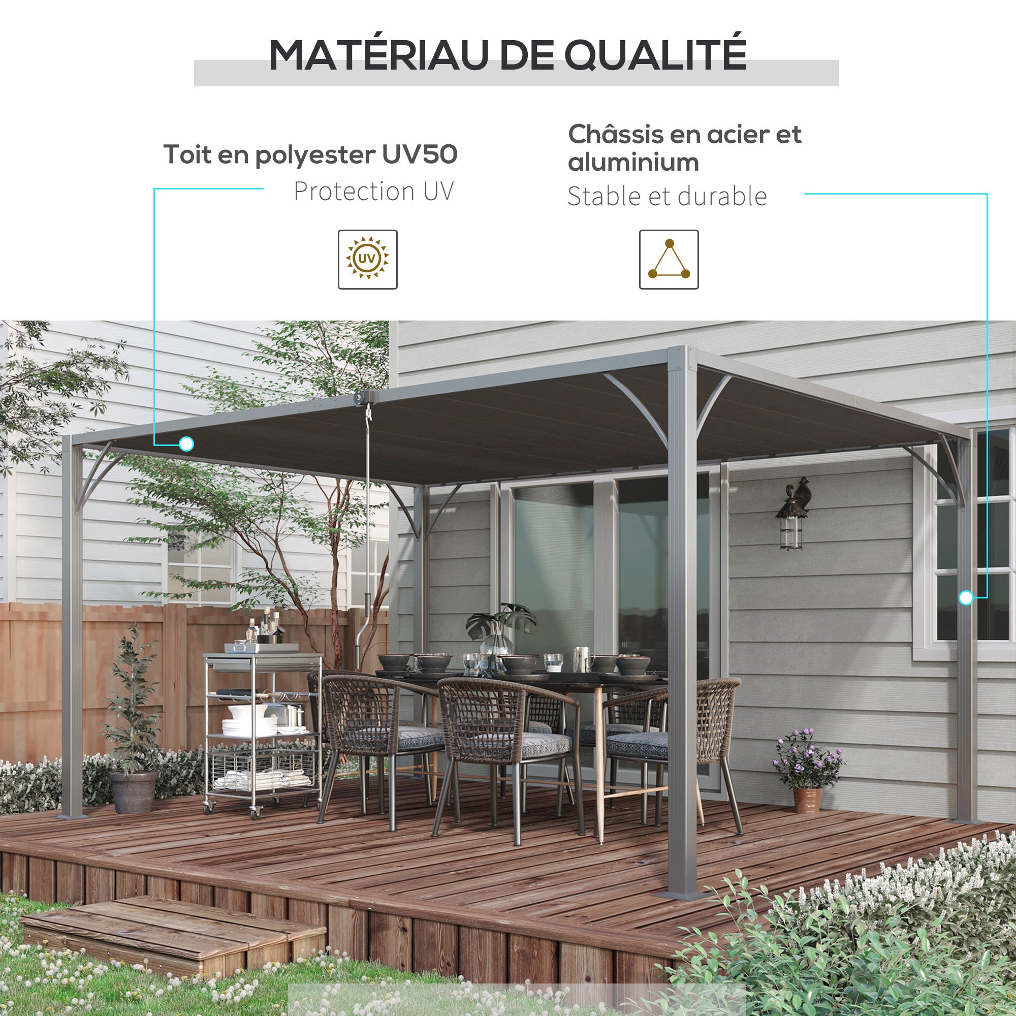 Pergola 4x3 m bioclimatique pergola avec lames orientables style contemporain UV 50+ aluminium - gris - 7