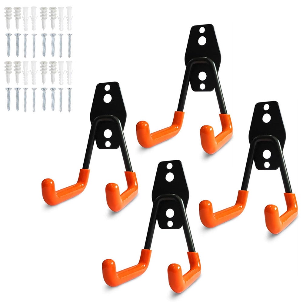 Haki ścienne do garażu, organizery na narzędzia, drabiny, duże części i rowery (opakowanie 4 szt.), pomarańczowe, 4,5" x 3"