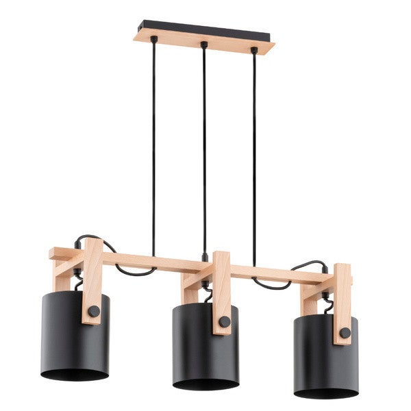 Lampa wisząca Trois czarna-jasne drewno 3xE27x15W wym: 70 x 18 x 62 cm metal Alfa