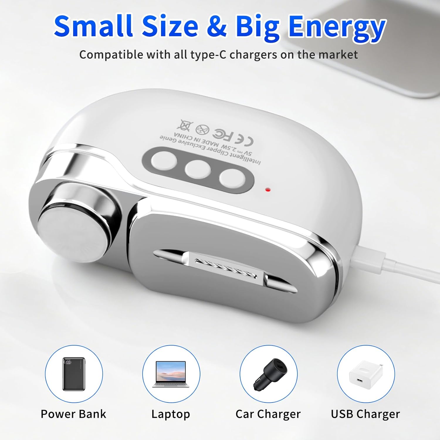 Coupe-ongles intelligent à 3 vitesses réglables pour personnes âgées -rechargeable par USB avec lumière LED et compartiment de récupération des débris - 7