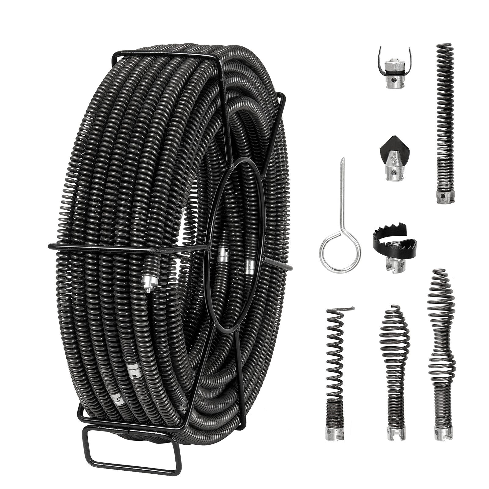 Câble De Déboucheur Canalisations VEVOR 20 M (66ft) X 5/8 Pouces - Pour Tuyaux 20-100 Mm - 7 Couteaux Inclus