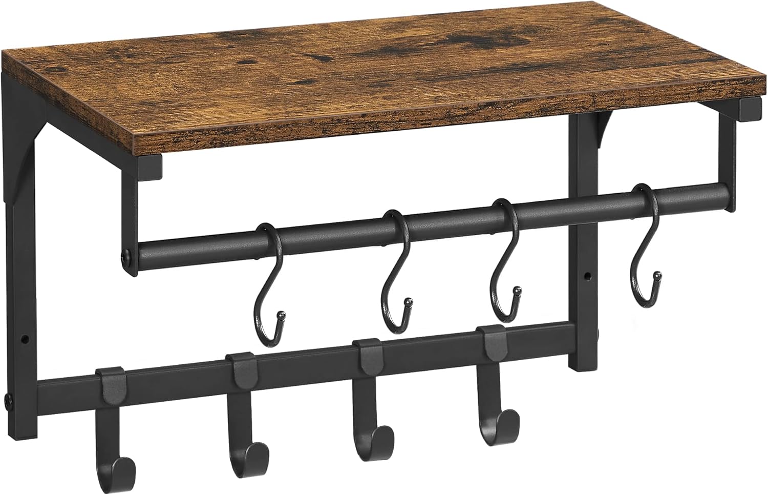 Vasagle Perchero De Pared, Mueble De Entrada, Vestuario, Con 8 Ganchos Y Estante, Para Salón, Pasillo, Dormitorio, 40 X 24 X 24 Cm, Rústico Y Marrón/Negro , Leroy Merlin