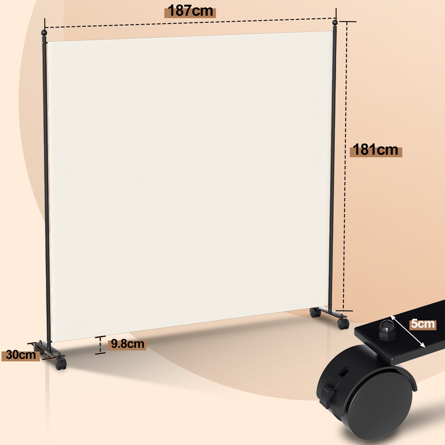 Paravent avec roulettes séparateur de pièce Cloison Paravent écran de confidentialité Écran pour Jardin Beige 187x181 cm - 2