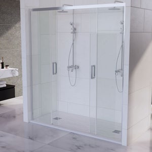 Mamparas De Ducha FRONTAL Corredera - EstiloBaño® MIAMI - Fijo Y Puerta Corredera- SERIGRAFIA 2